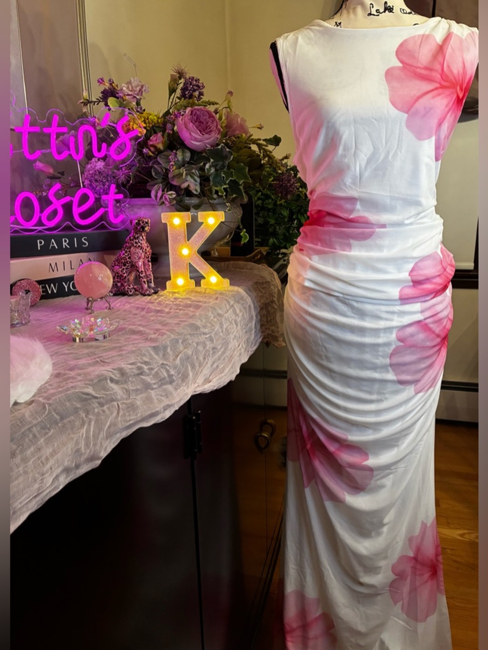 NWT FashionNova Curve Floral Frenzy Maxi Skirt Set White/Pink in Size 3X